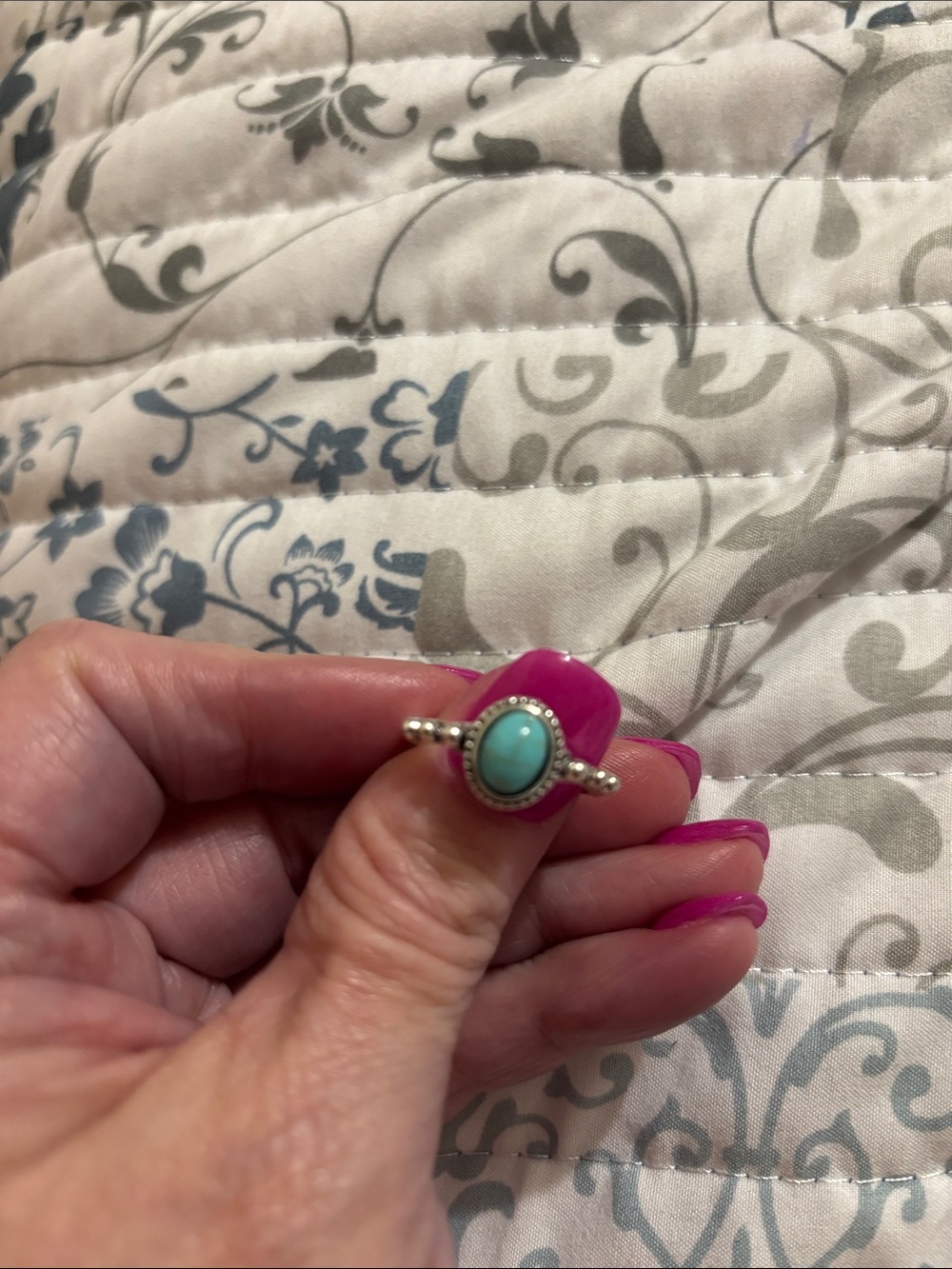 Turquoise Stone Beaded Silver Ring - Women Jewelry